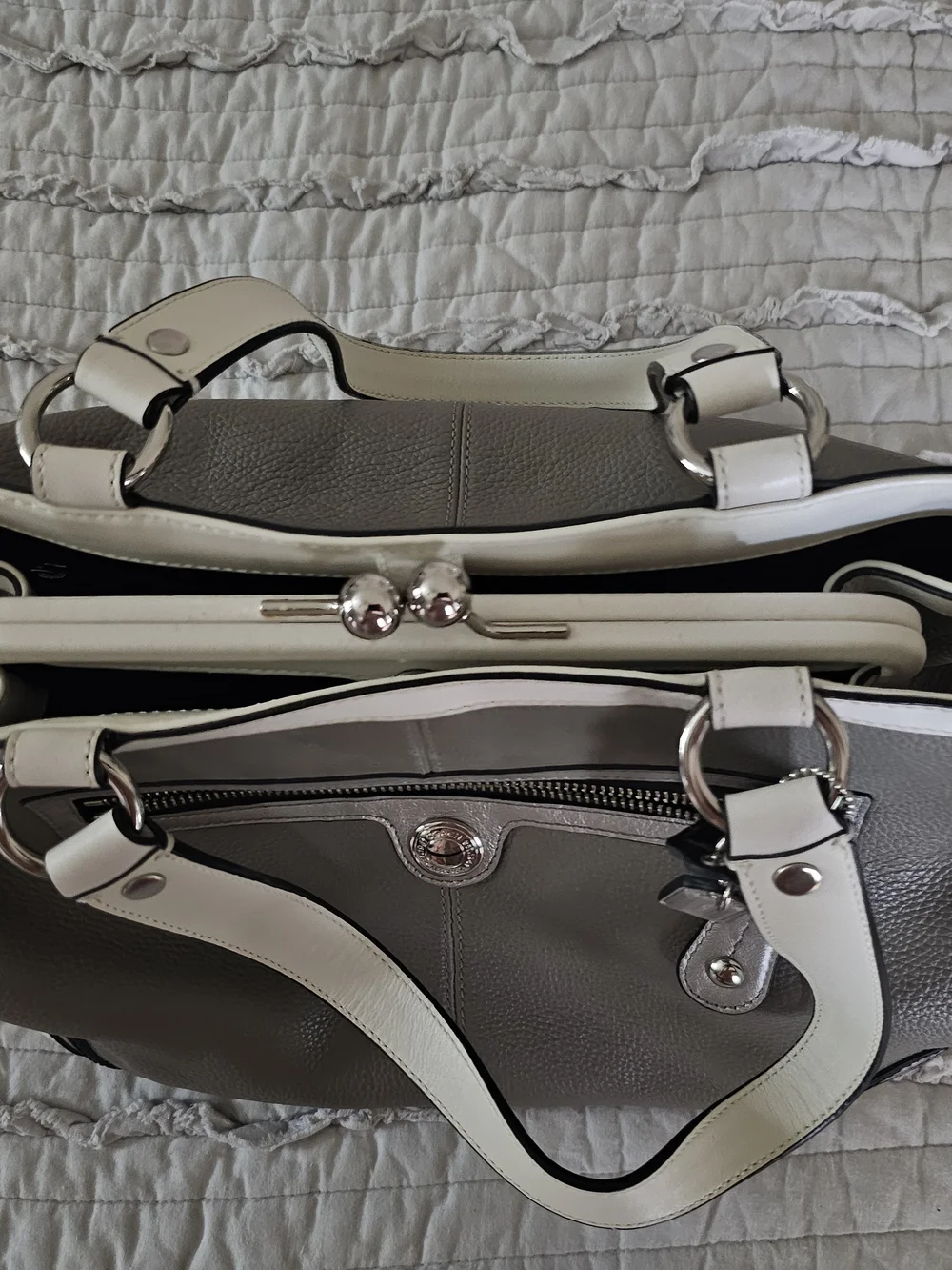 Coach Two-Tone Gray & White Women’s Leather Tote